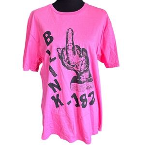 Blink-182 Pink Middle Finger Tshirt, Size Large, 100% Cotton, Punk, Rebellious